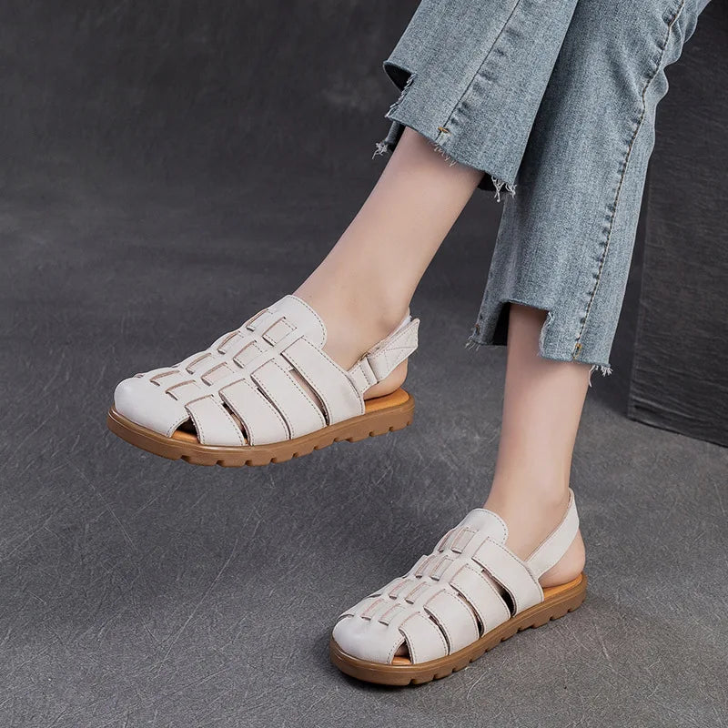 Women Genuine Leather Hollow Comfy Sandals