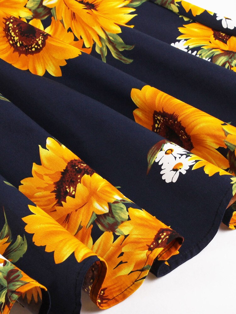 Women Floral A Line Vintage Cotton Dress