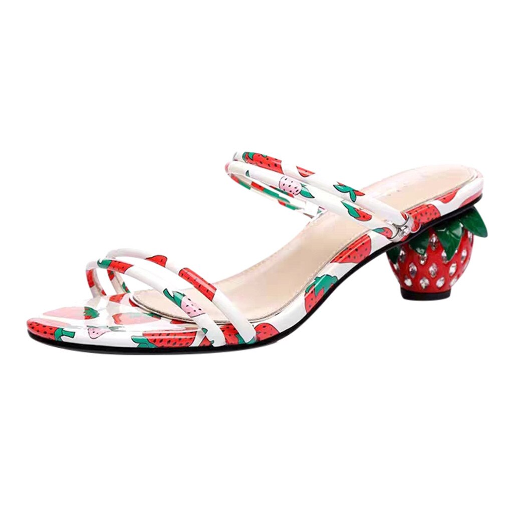Women Strawberry Printed Slipper Crystal Sandals