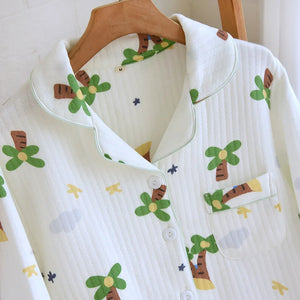 Women Vintage Floral Cotton Pyjamas Set