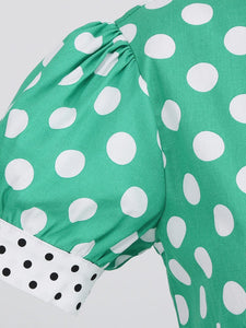 Women Contrast Dotted Collar Rockabilly Vintage Dress