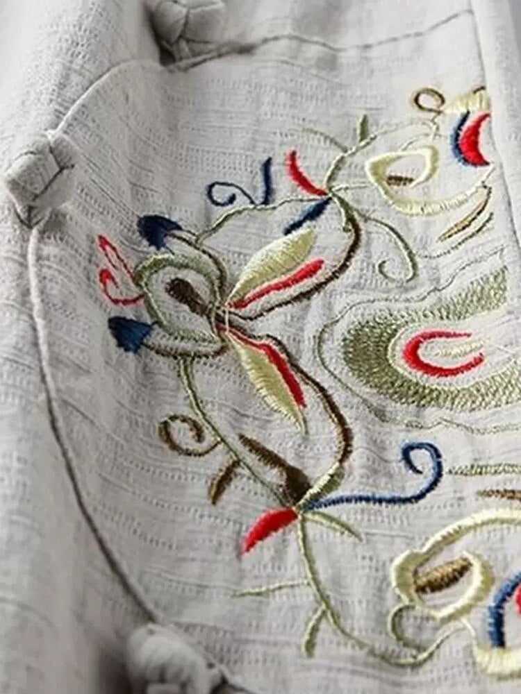 Women Floral Embroidery Loose Wide Leg Pants