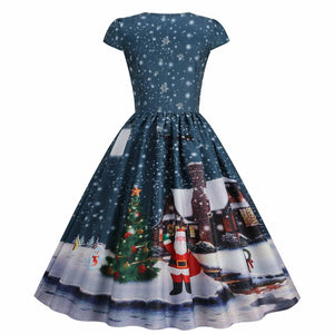 Women Strapless Splicing Christmas Printed Dress