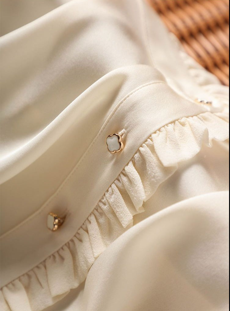Women Embroidered Vintage Silk Blouse