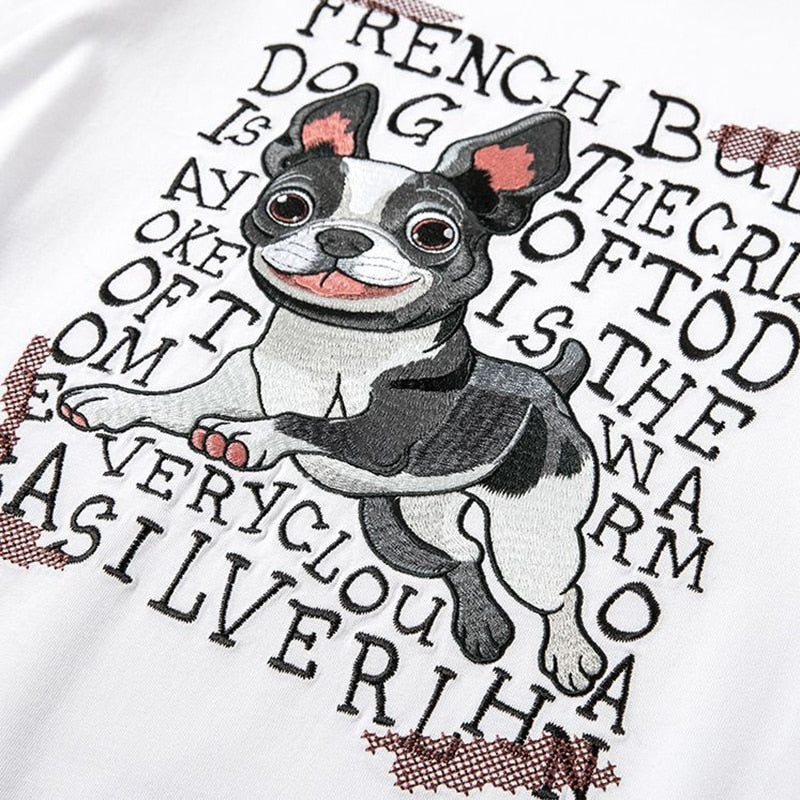 Unisex Embroidery Cartoon Dog Loose T-shirt