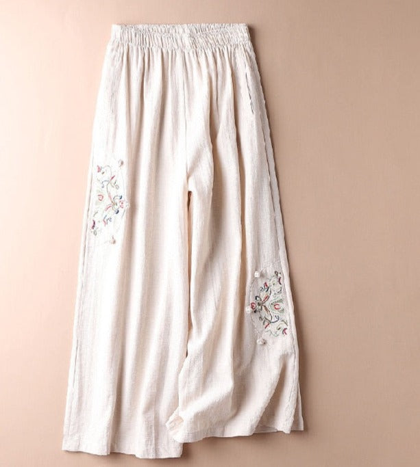 Women Retro Embroidery Loose Trousers