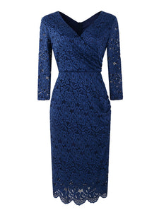 Women Floral Vintage Lace Pencil Bodycon Dress