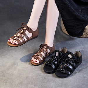 Women Genuine Leather Hollow Ankle Shoes