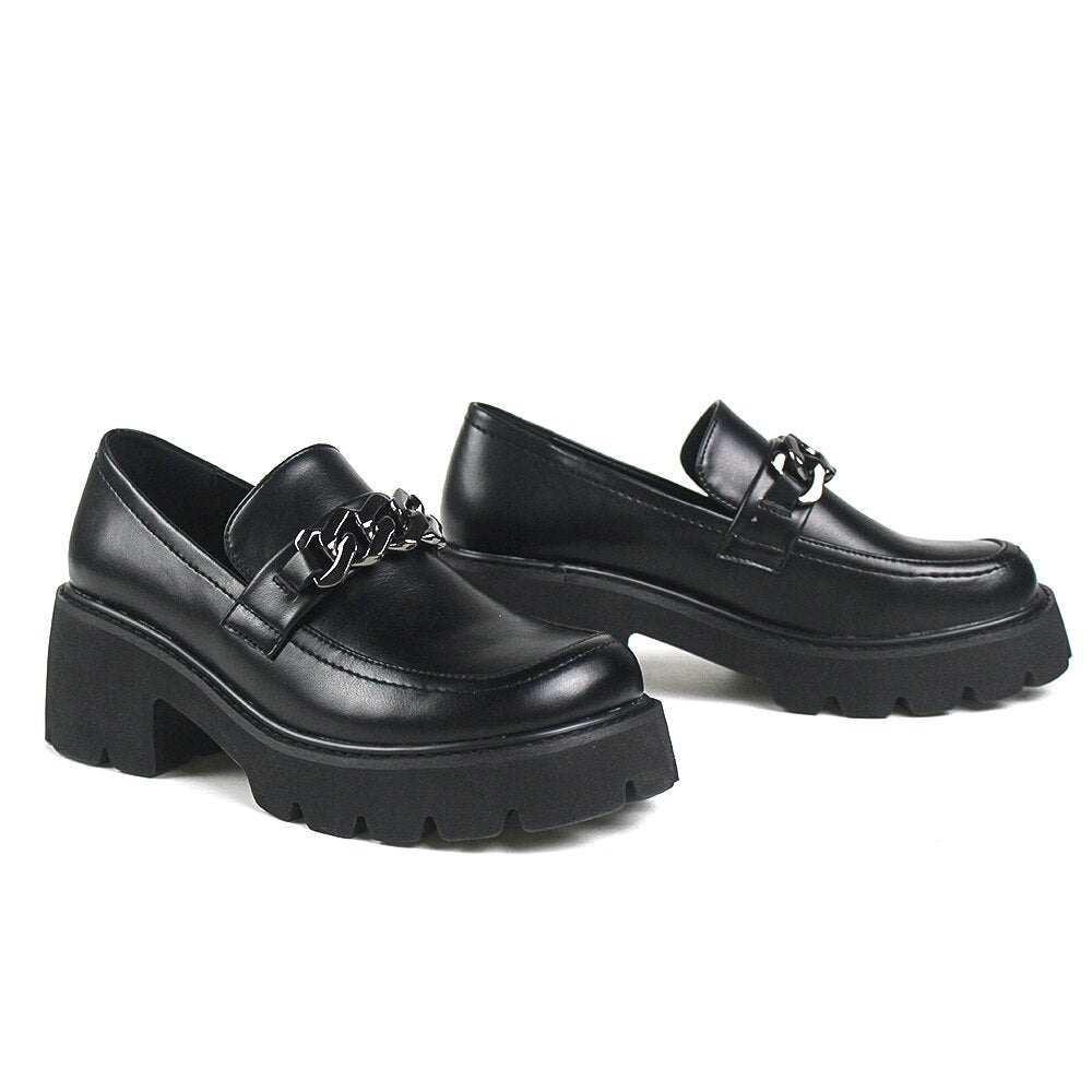 Women Vintage Loafers Chunky Genuine Leather Shoes