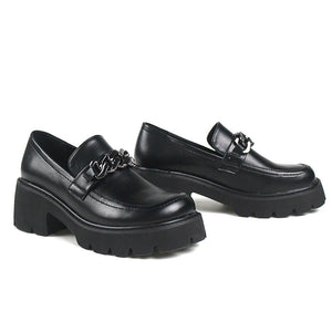Women Vintage Loafers Chunky Genuine Leather Shoes