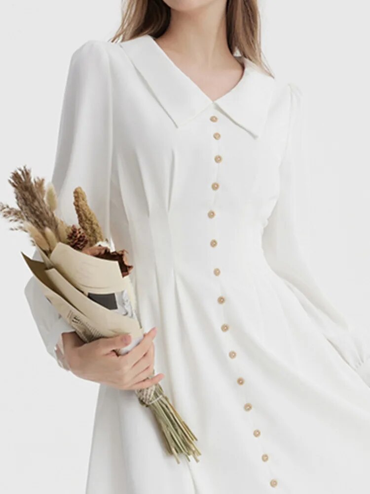 Women Vintage Lapel Single Breasted Dress
