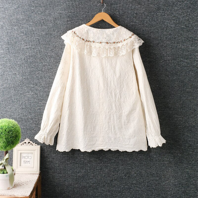 Women Embroidered Mori Style Single Breasted Shirt