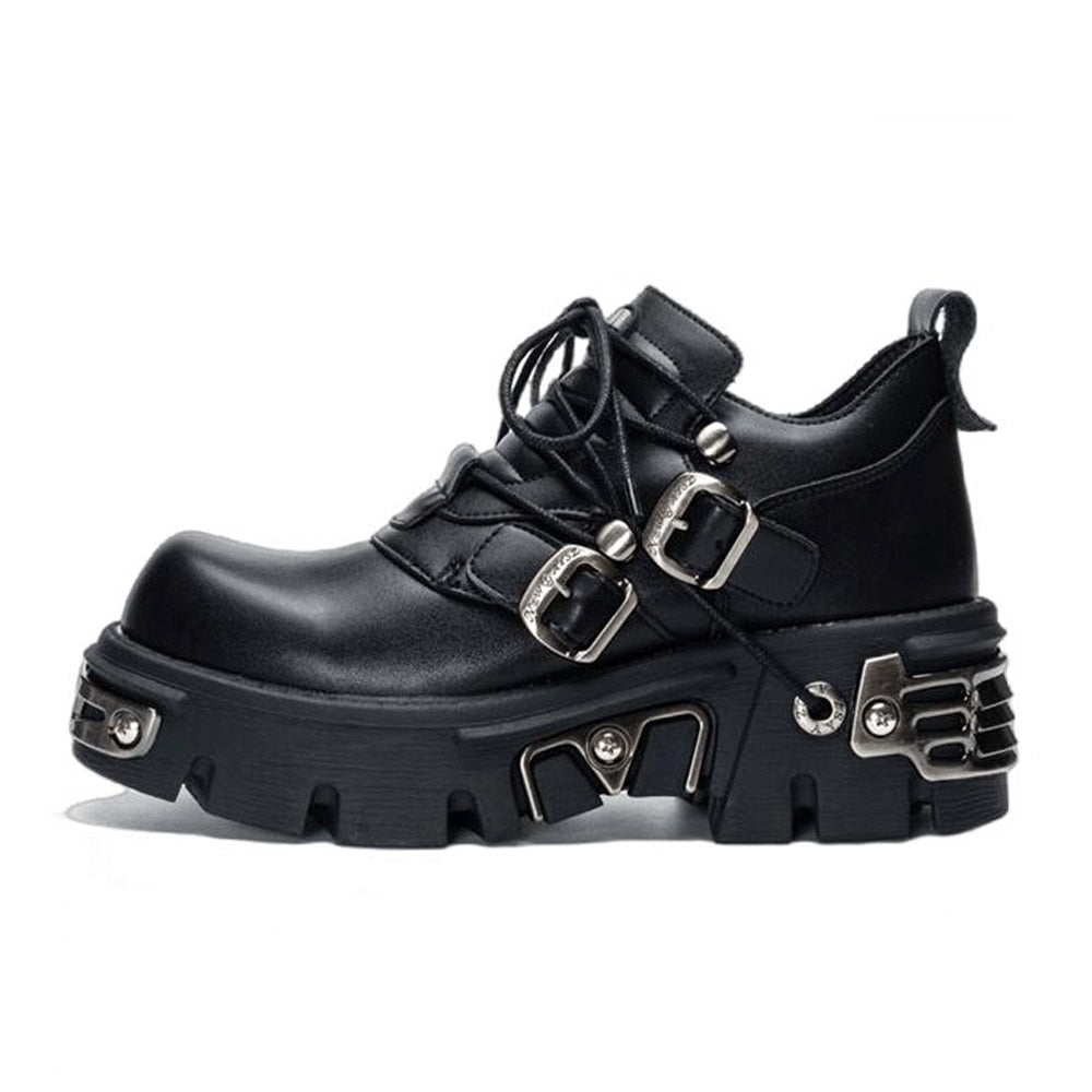 Women Vintage Leather Gothic Flame Carved Rock Shoes