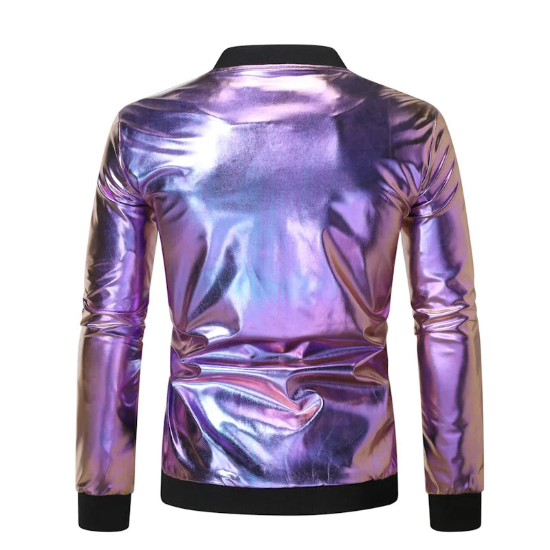 Men Shiny Metallic Baseball Jacket