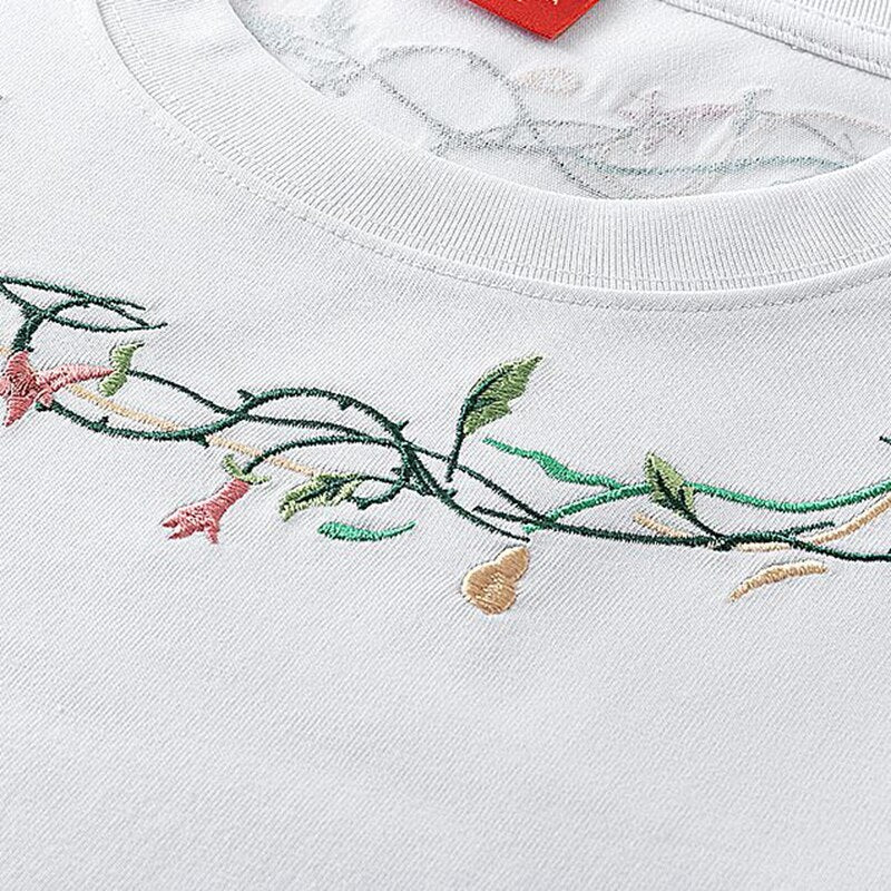 Unisex Embroidery Cotton Loose T-shirt