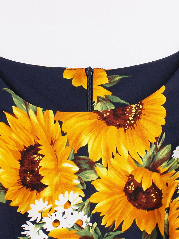 Women Floral A Line Vintage Cotton Dress