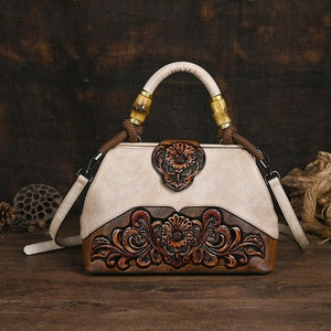 Women Vintage Leather Handmade Carved Bag