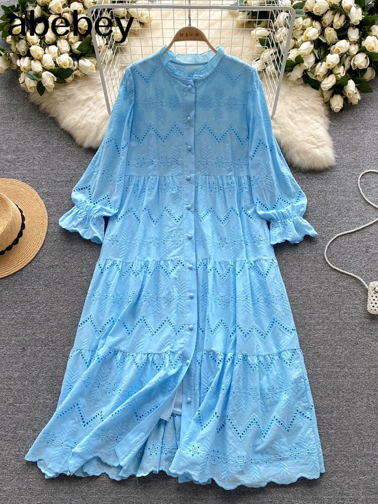 Women Embroidery Vintage Maxi Long Dress