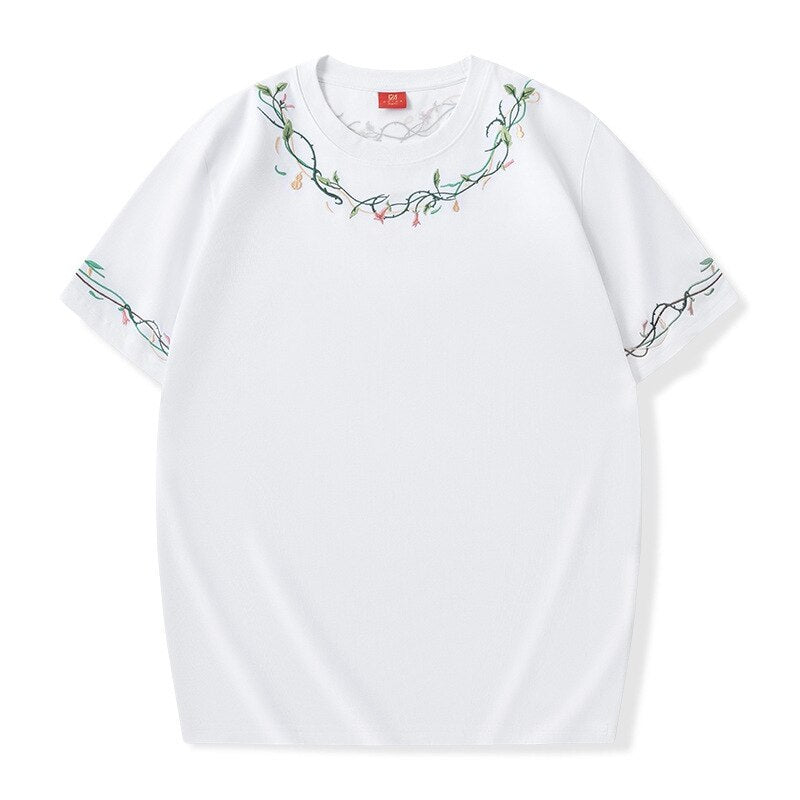 Unisex Embroidery Cotton Loose T-shirt