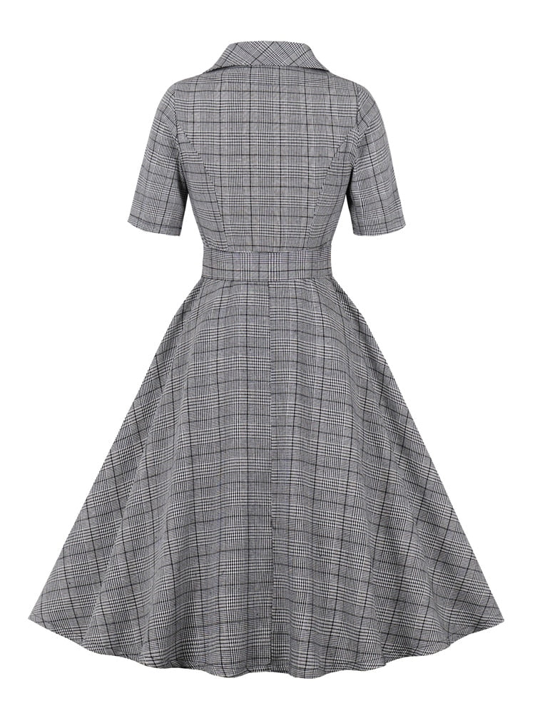 Women Vintage Half Sleeve Pocket Swing Dress