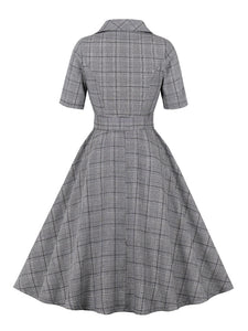 Women Vintage Half Sleeve Pocket Swing Dress