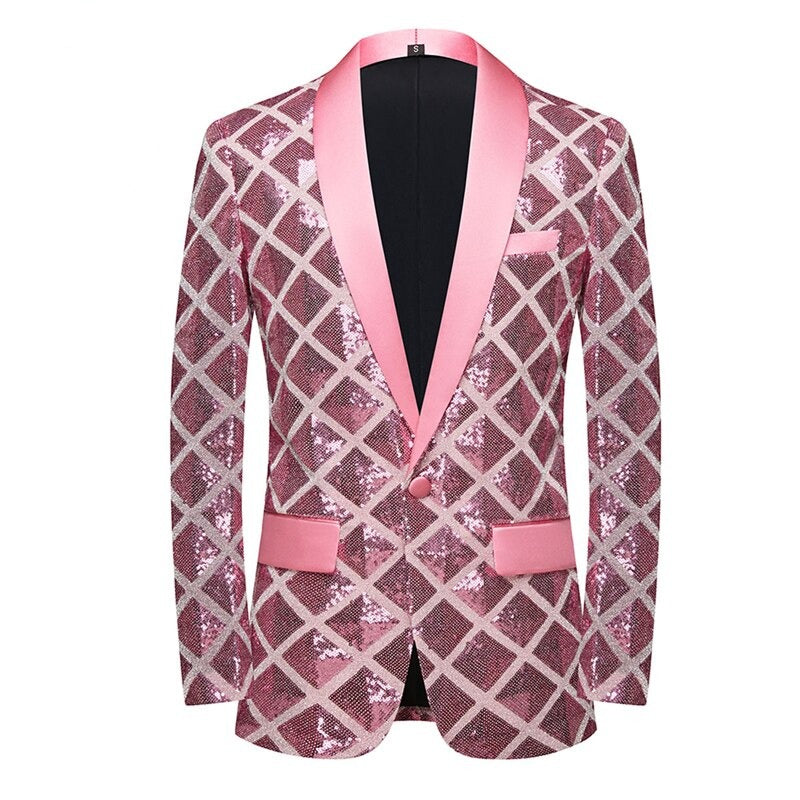 Men Square Sequin Glitter Shiny Blazer