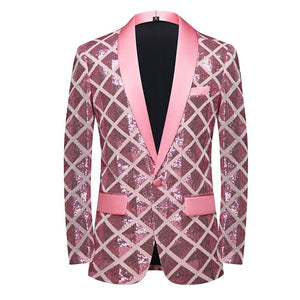 Men Square Sequin Glitter Shiny Blazer