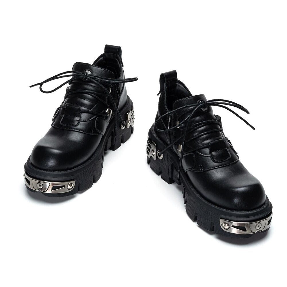 Women Vintage Leather Gothic Flame Carved Rock Shoes