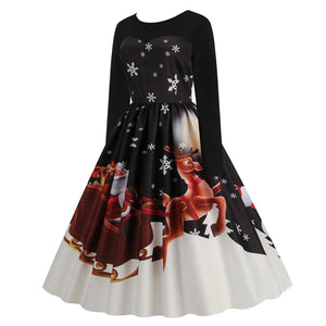 Women Christmas Casual Slim Print Dress