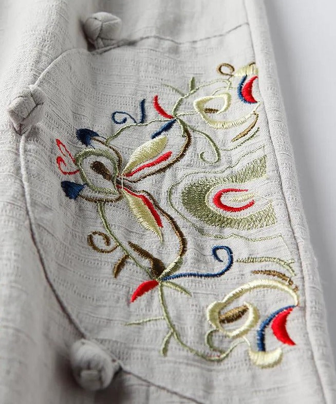 Women Retro Embroidery Loose Trousers