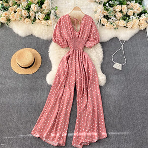 Women Polka Dot Romper Elegant V-Neck Jumpsuit