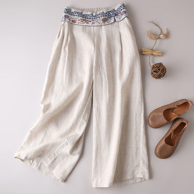 Women Embroidery Vintage Loose Casual Pants