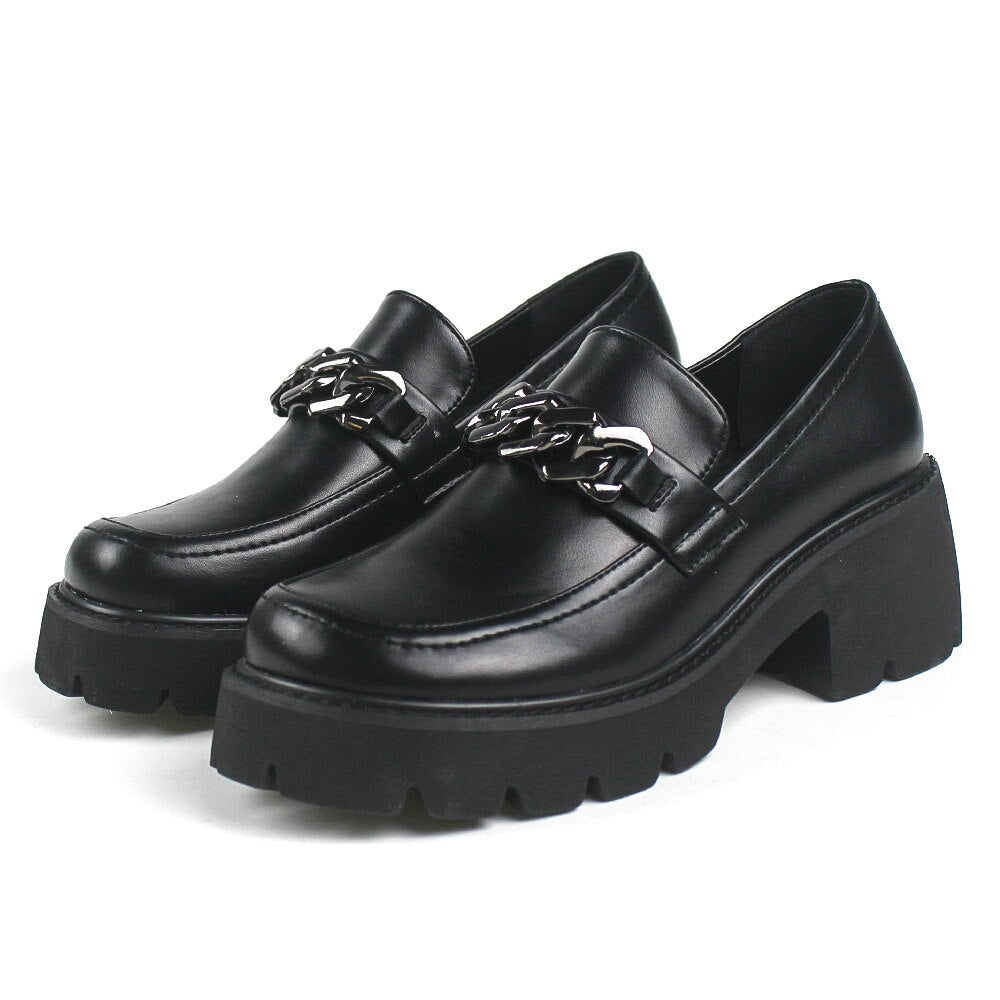 Women Vintage Loafers Chunky Genuine Leather Shoes