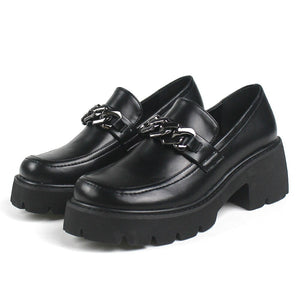 Women Vintage Loafers Chunky Genuine Leather Shoes