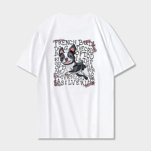 Unisex Embroidery Cartoon Dog Loose T-shirt