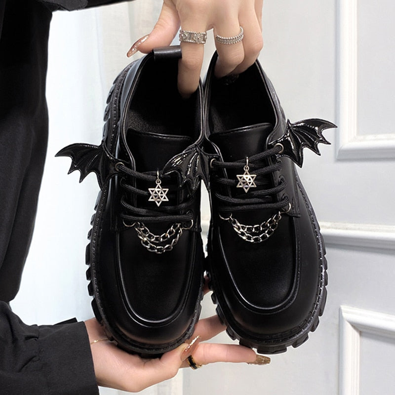 Women Leather Metal Chain Lolita Gothic Shoes