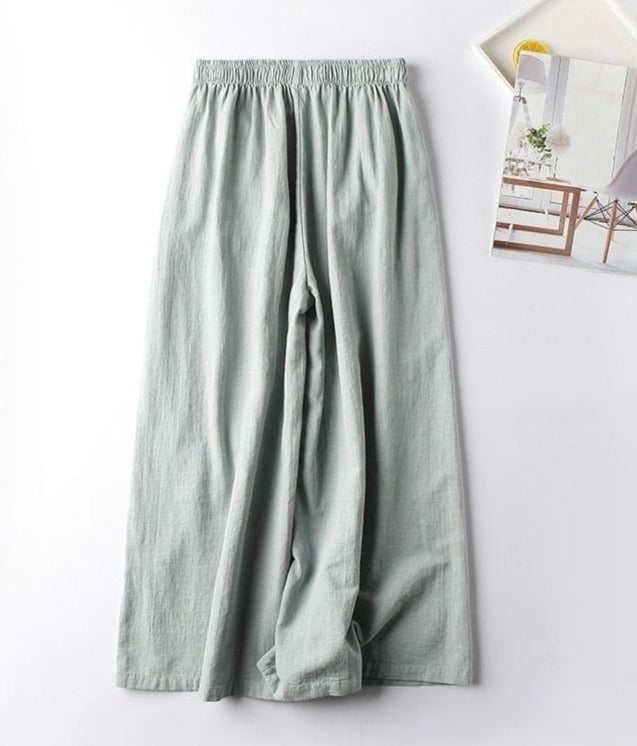 Women Floral Embroidery Loose Wide Leg Pants