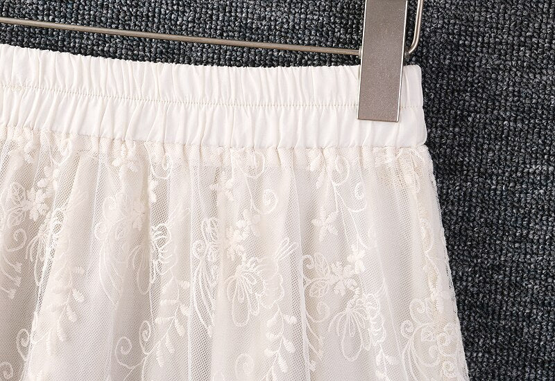 Women Embroidered Mori Style Elastic Waist Skirt