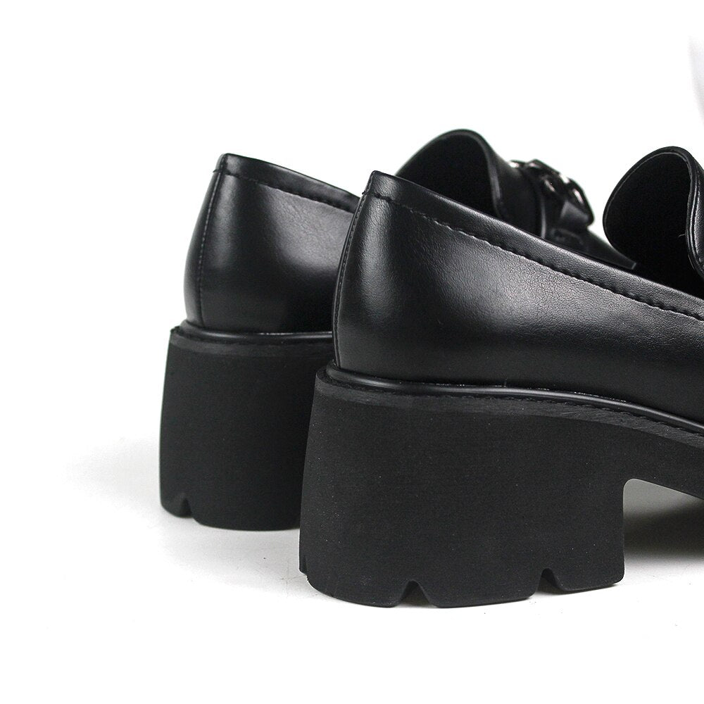 Women Vintage Loafers Chunky Genuine Leather Shoes
