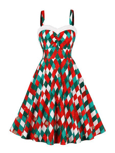 Women Plaid Print Vintage Dress