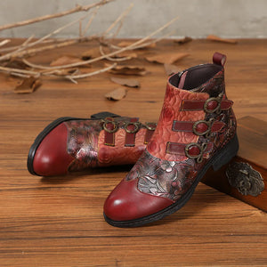 Women Retro Genuine Leather Handmade Ankle Boots