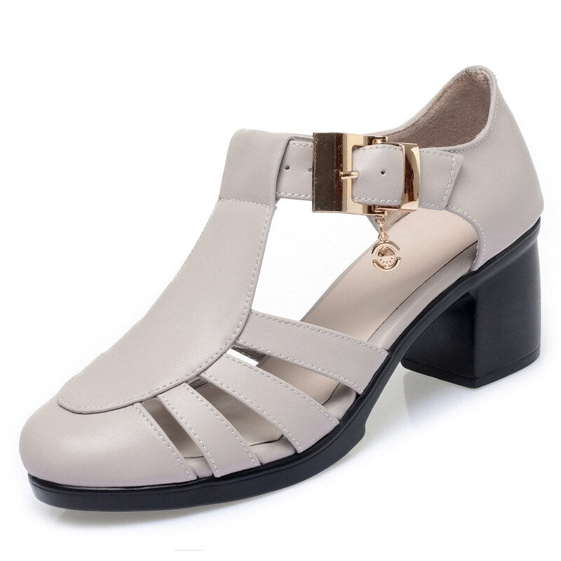 Women Gladiator Genuine Leather High Heel Sandal