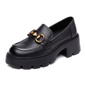 Women Genuine Leather Loafers Casual Platform Shoes