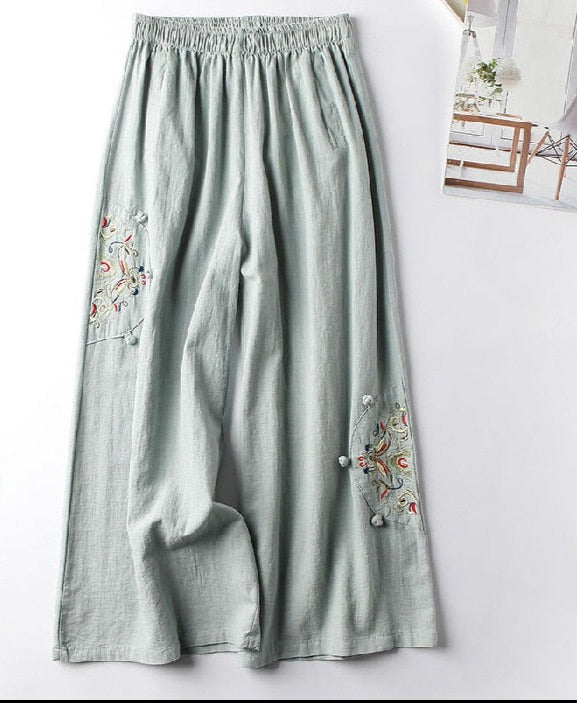 Women Retro Embroidery Loose Trousers