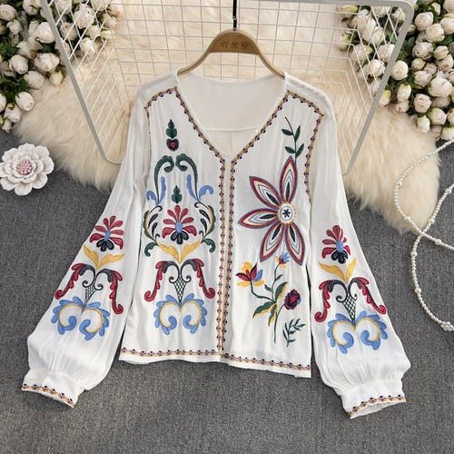 Women Embroidery Vintage Blouse