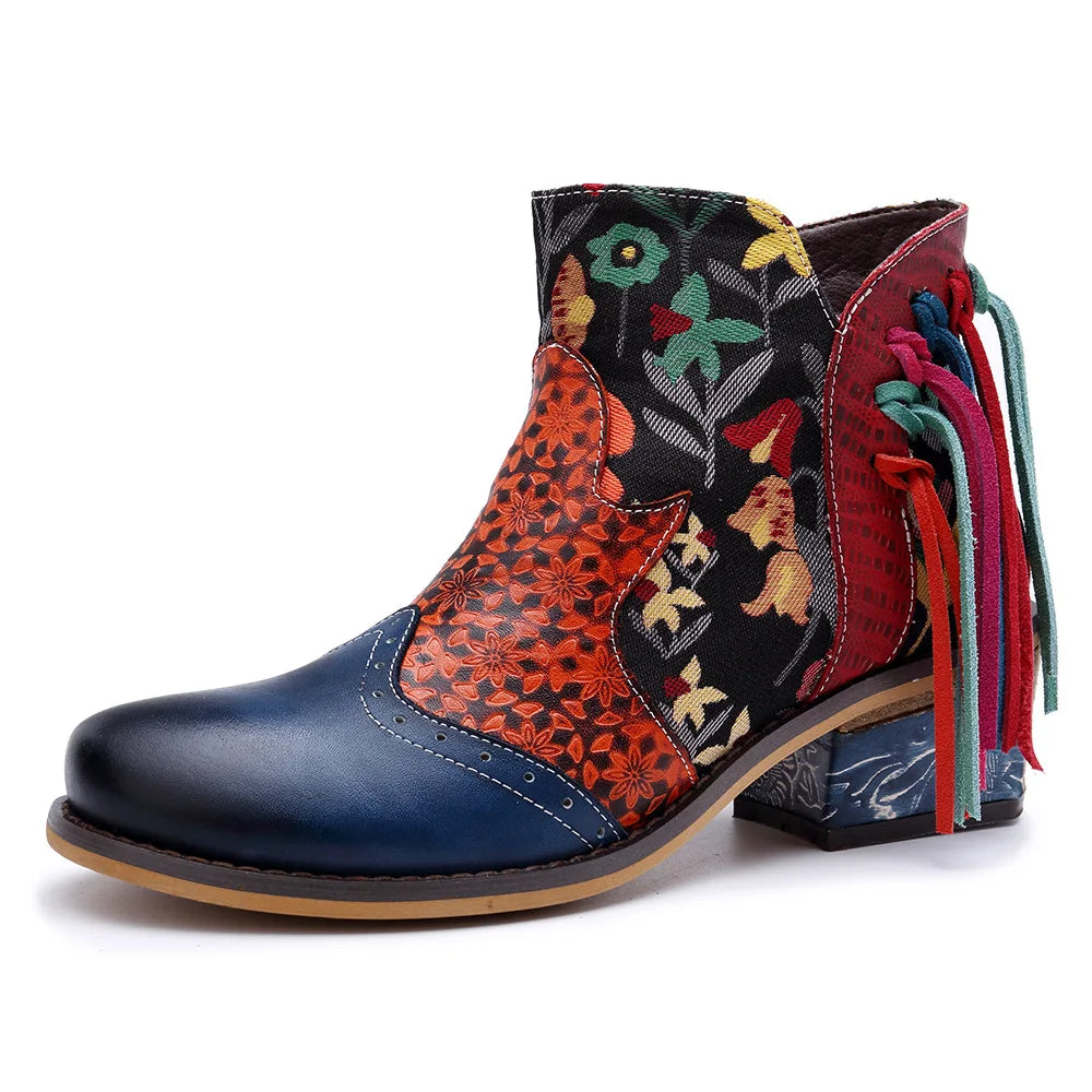 Women Bohemian Ankle Genuine Leather Retro Boots
