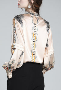 Woman French Blouse Silk Satin Shirt