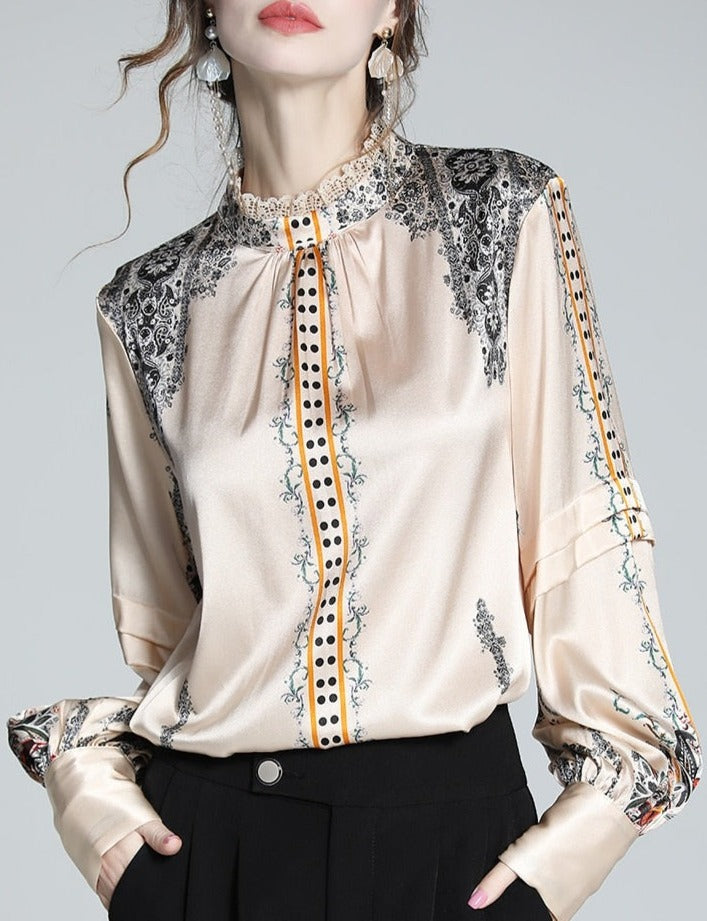 Woman French Blouse Silk Satin Shirt