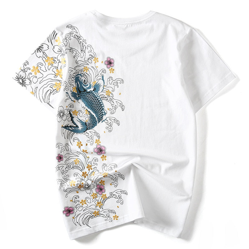 Unisex Embroidery Harajuku Japan Koi Fish T-Shirt