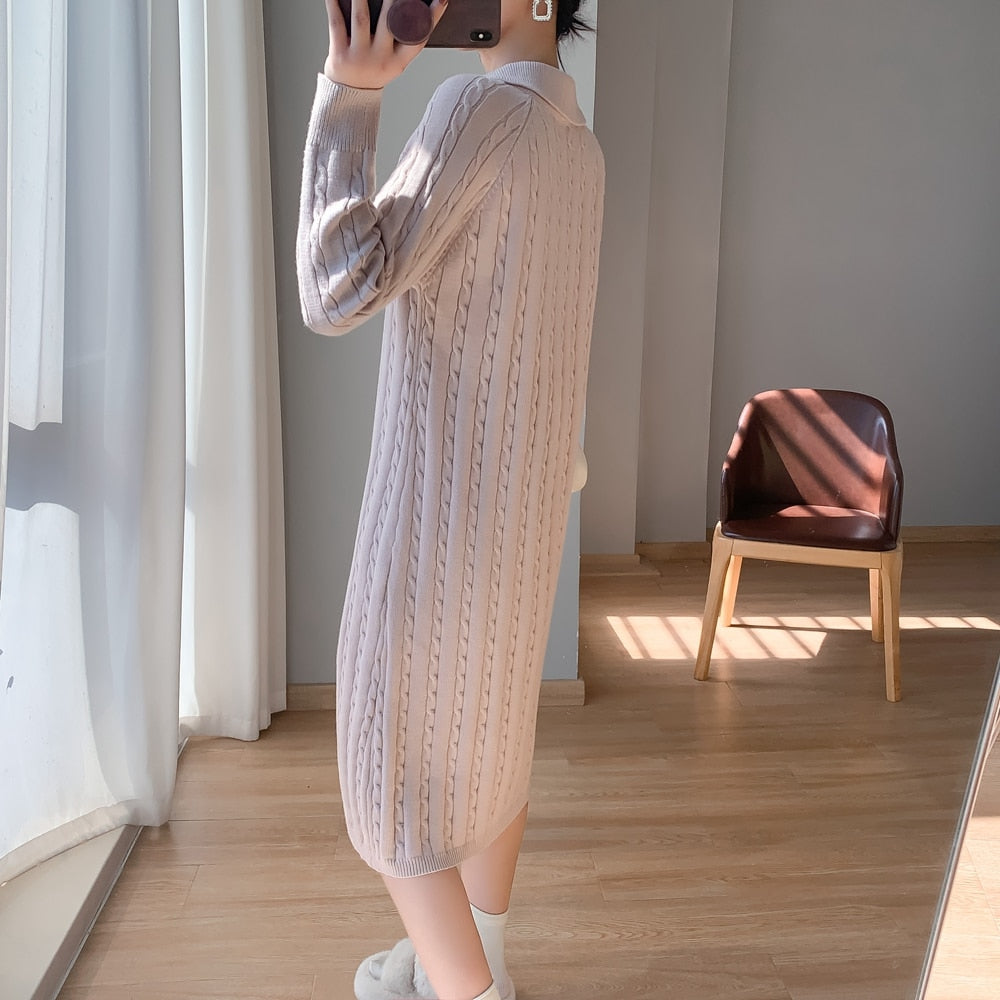Women Casual Lapel Loose Sweater Dress